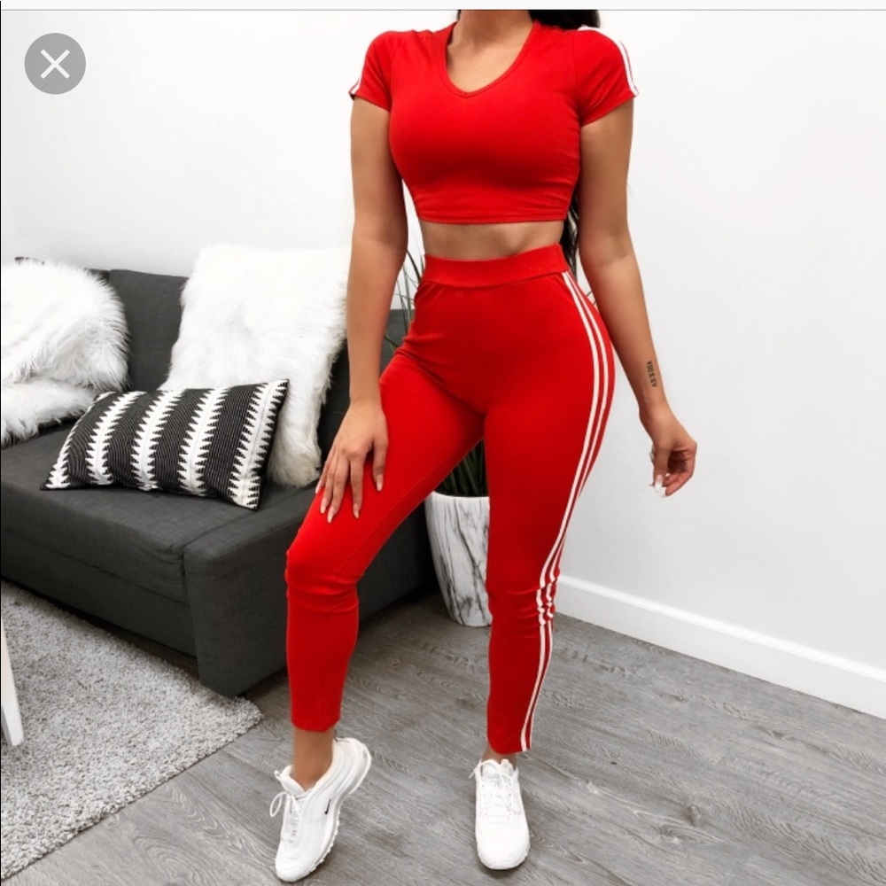 Red matching athleisure two piece
